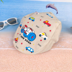Unisex Striped Duck Tongue Hat with Car Embroidery for Boy