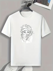 Masked Man Sketch Print Men's Comfy T shirt Active Slightly Stretch