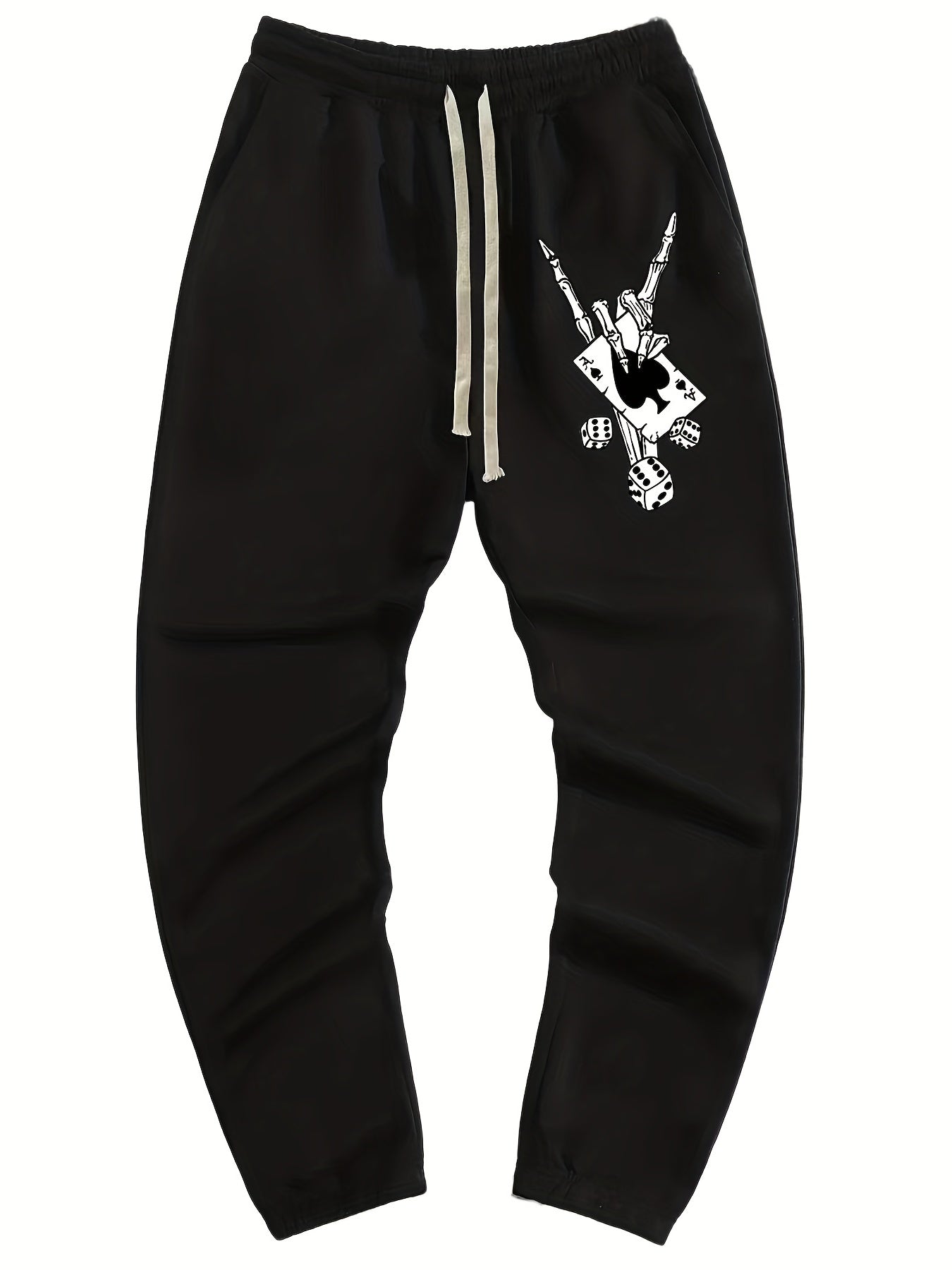 Hand Skeleton & Dice Poker Print Men's Drawstring Sweatpants