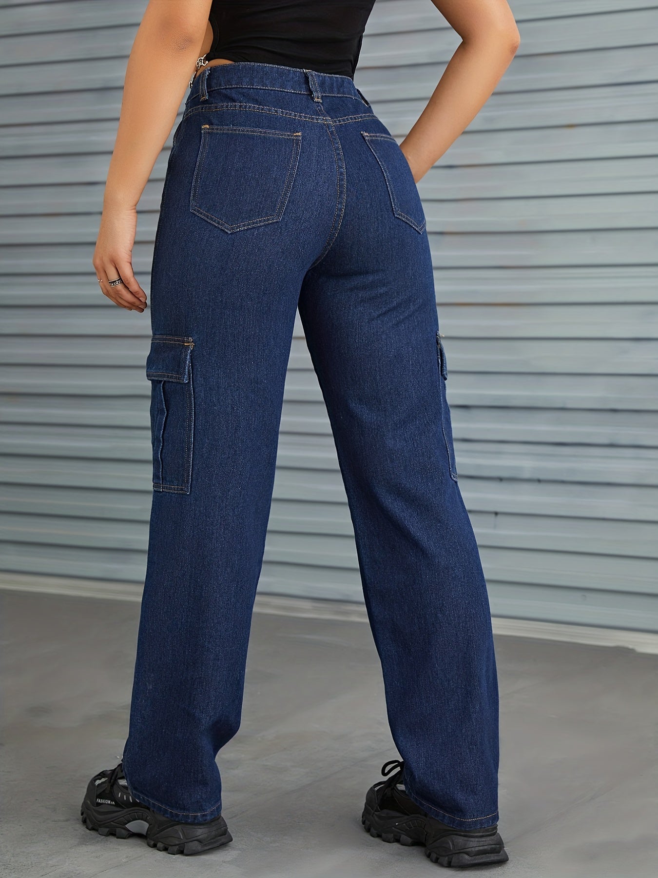 Cargo Pants Washed Loose Fit High Waist Straight Jeans Women's Denim Jeans