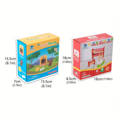 Wooden Dollhouse Family Room Toy Set for Kids