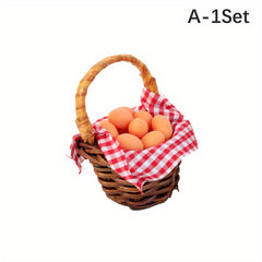 Dollhouse Egg Basket Red Plaid Duck Egg Frame Kitchen Food Model Toy
