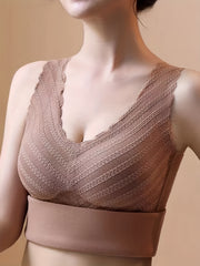 2pcs Lace Thermal Underwear Soft Sleeveless Top Women's Lingerie