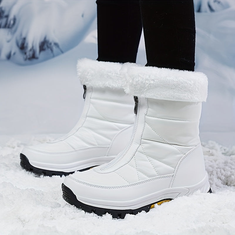Women's Zipper Front Thermal Snow Boots Non slip Mid Calf Boots
