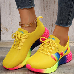 Women's Love Heart Decor Sneakers Lace Up Running Shoes