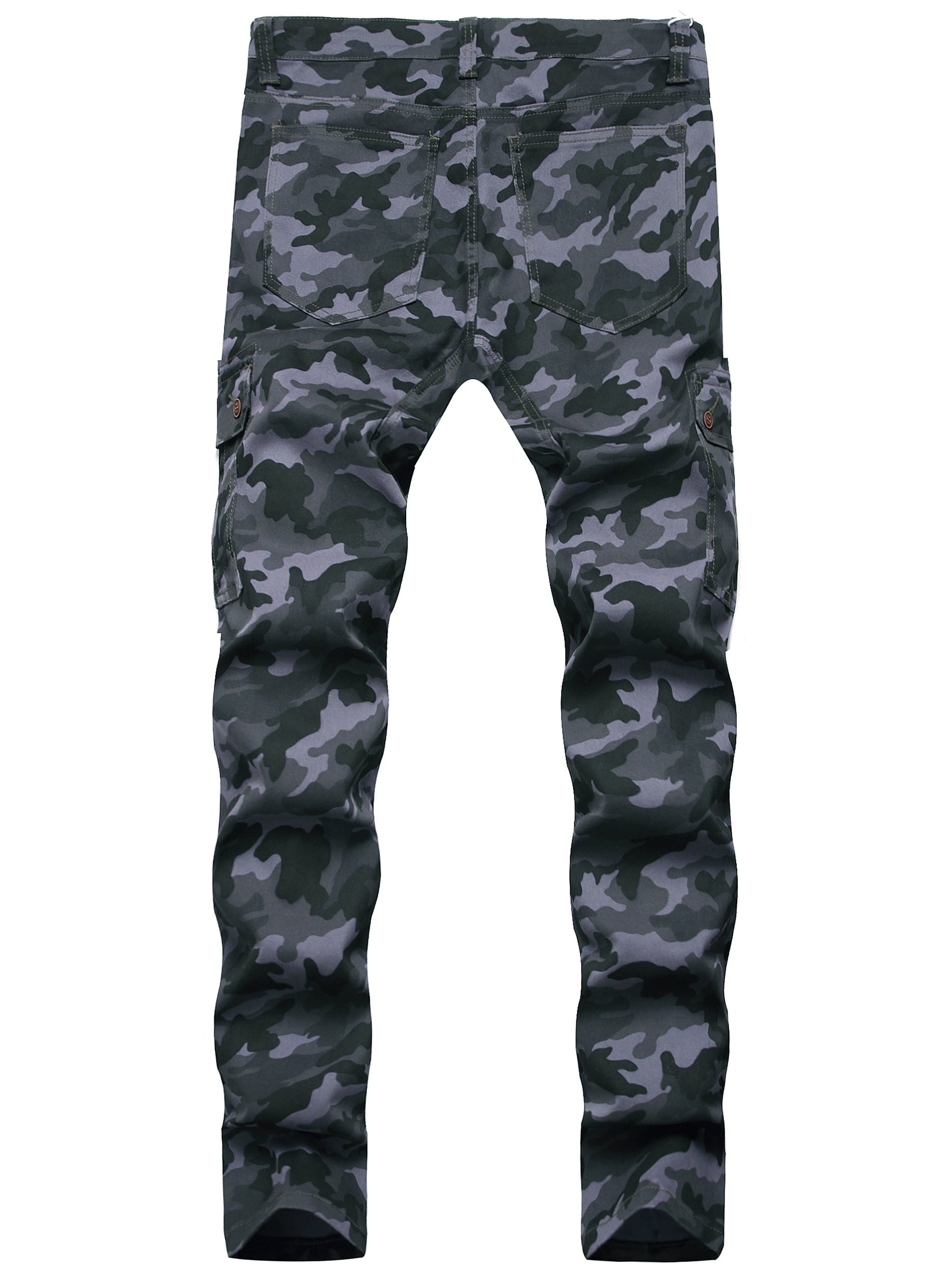Camouflage Pattern Pocket Jeans Mens Casual Stretch Biker Jeans