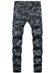 Camouflage Pattern Pocket Jeans Mens Casual Stretch Biker Jeans