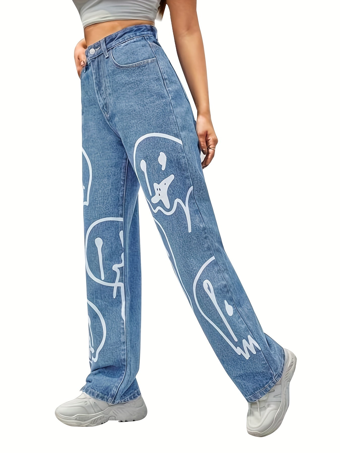 Loose Fit Non Stretch Baggy Denim Pants Women's Jeans