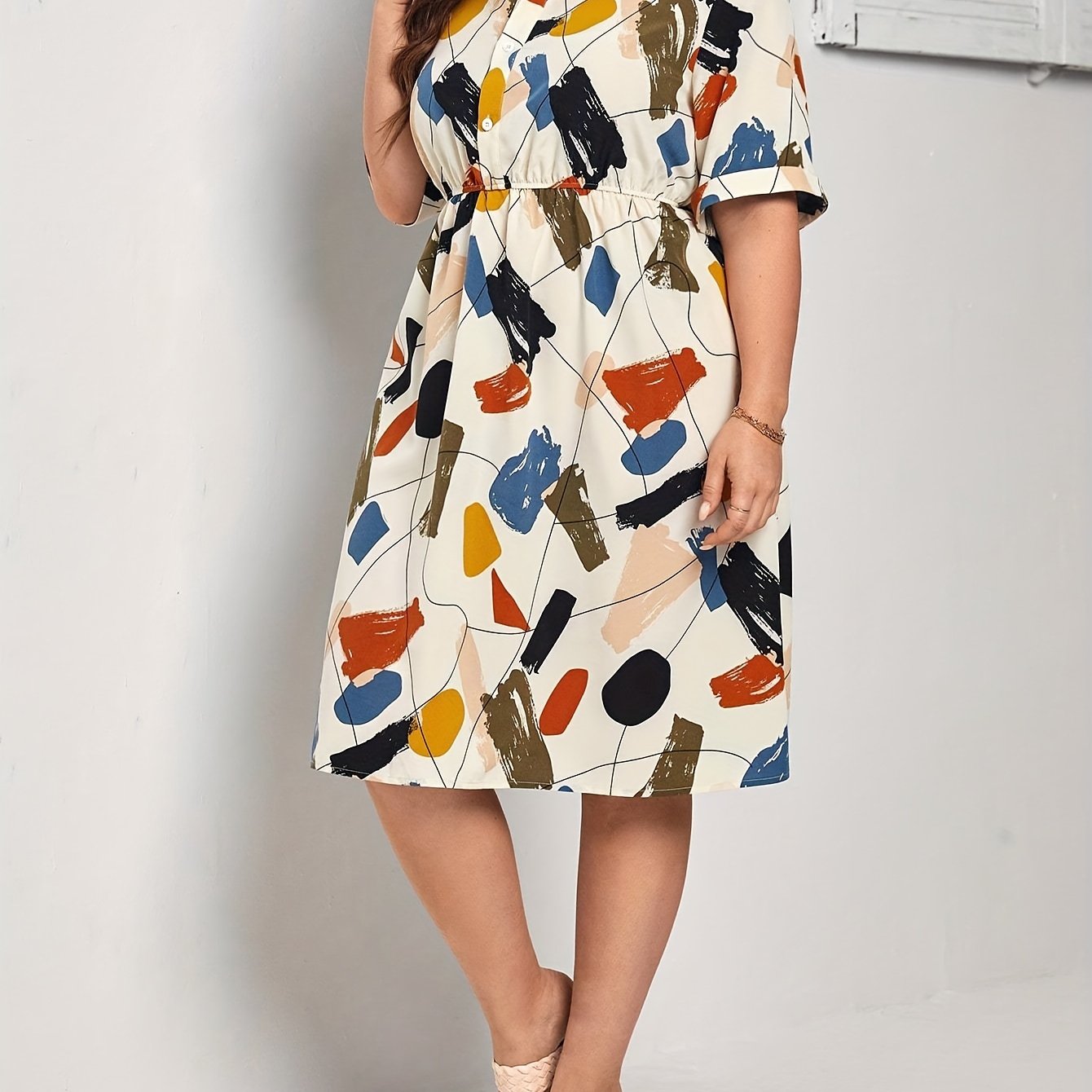 Women's Graffiti Print Short Sleeve Summer Shirt Dress