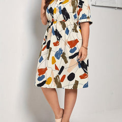 Women's Graffiti Print Short Sleeve Summer Shirt Dress