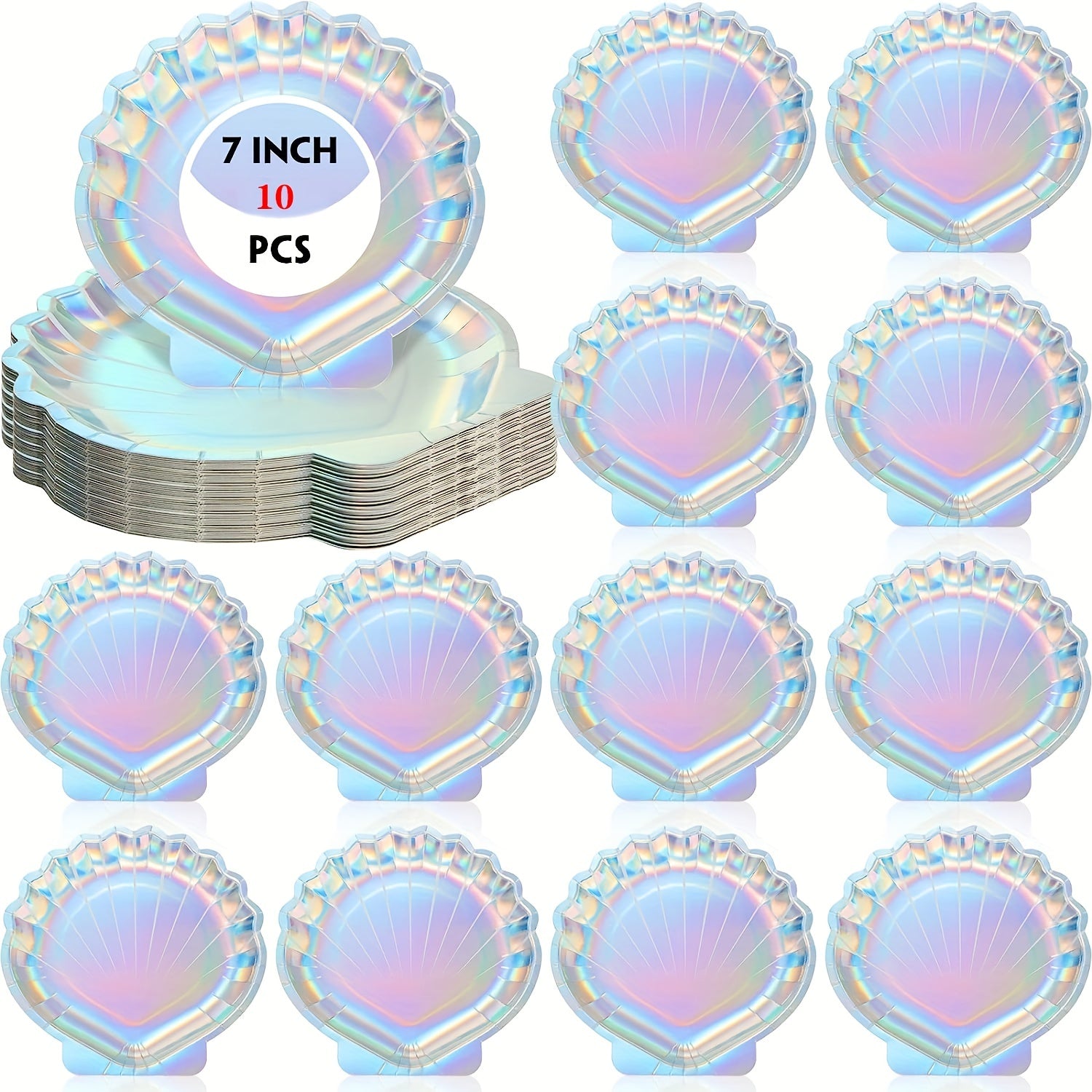 10pcs Mermaid Shell Paper Plate Disposable Silver Stamping Paper Plate