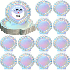 10pcs Mermaid Shell Paper Plate Disposable Silver Stamping Paper Plate