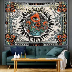Mushroom Burning Sun Moon Phase Tapestry Wall Hanging Room Decor