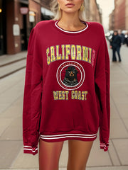 California Letter Print Sweatshirt Crew Neck Long Sleeve Casual Women's Top