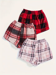 3 Pack Plus Size Plaid Print Flannel Shorts Set