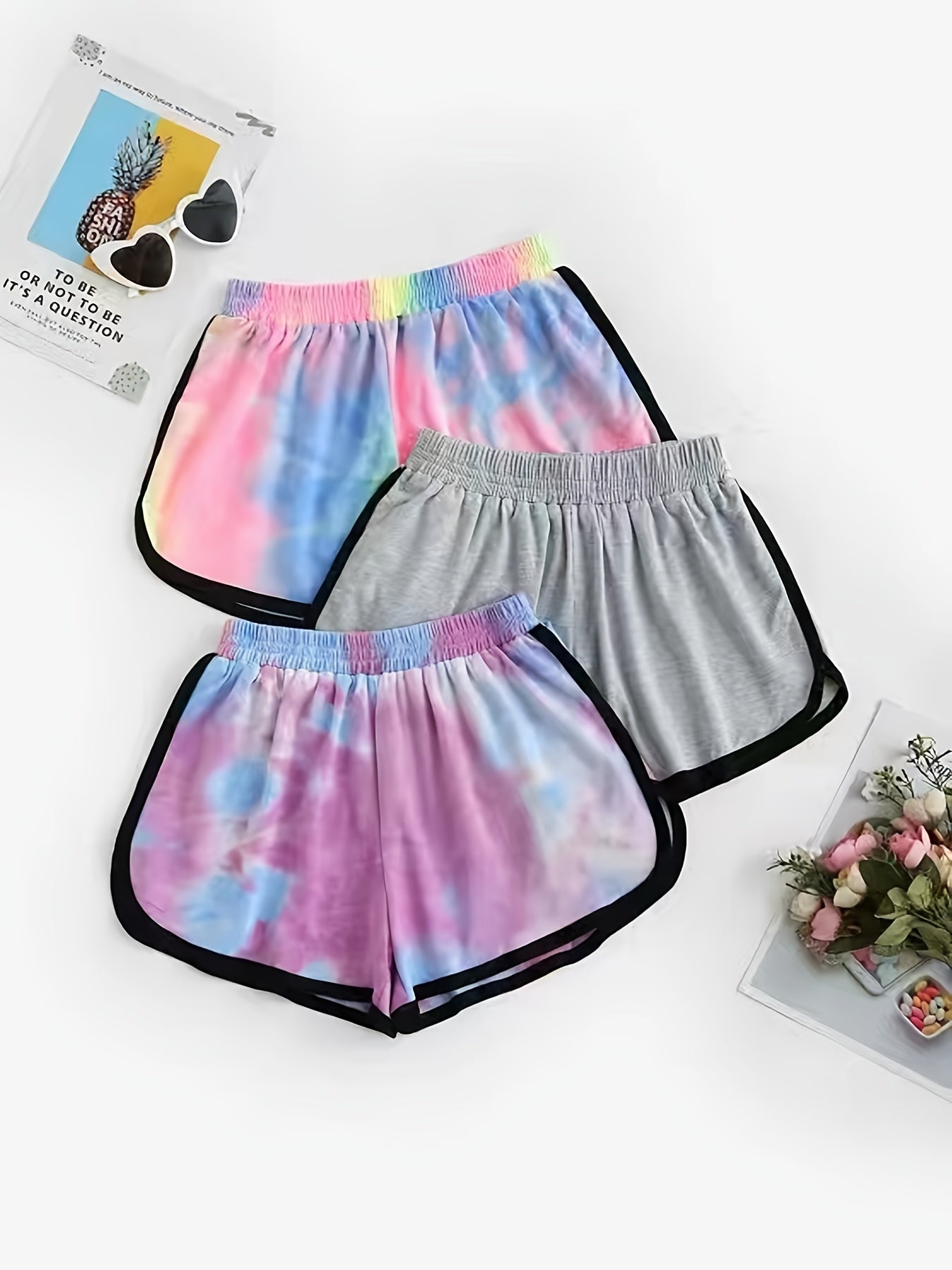 Tie Dye & Solid Shorts 3-Piece Set for Women