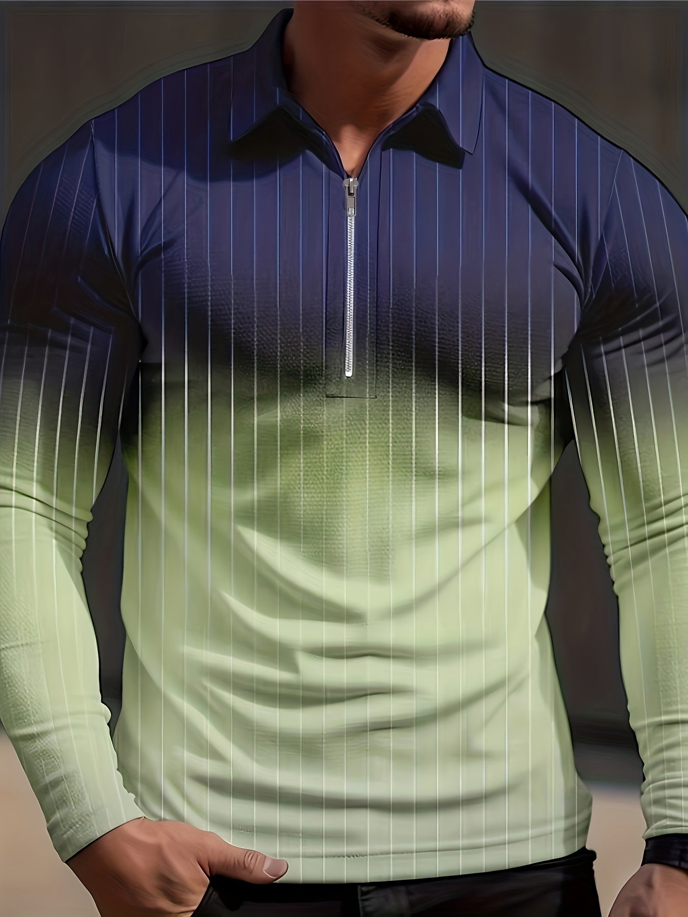 Gradient Stripe Men's Long Sleeve Shirt