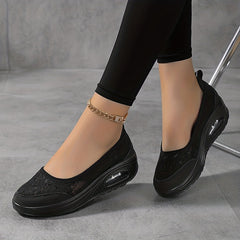 Floral Lace Wedge Sneakers for Women Lightweight Slip On Walking Shoes