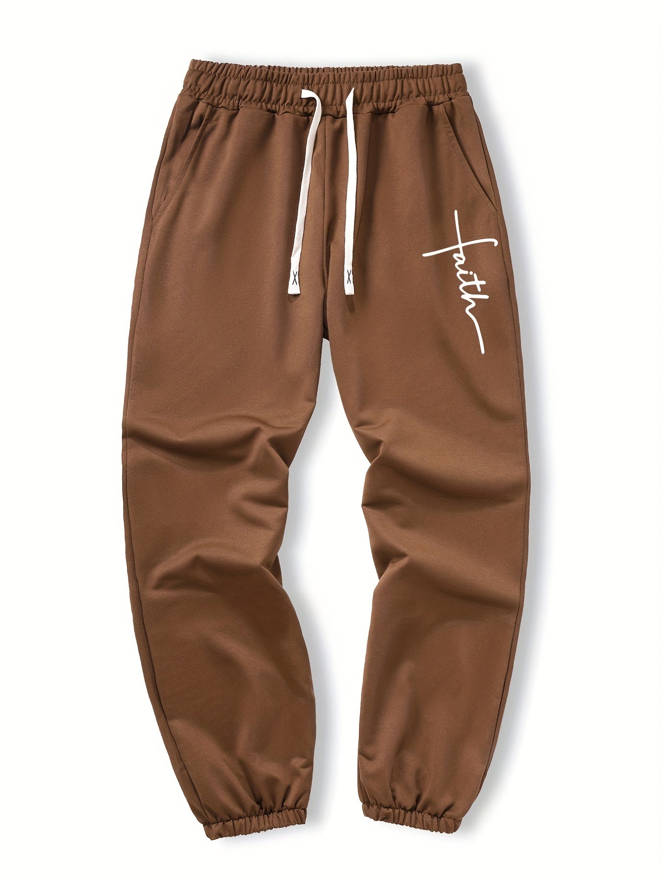 Men's Faith Print Joggers With Pockets - Casual Waist Drawstring Sweatpants