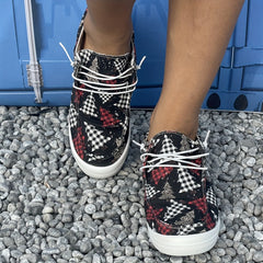 Christmas Tree Pattern Sneakers - Women's Flat Casual Lace Up Shoes