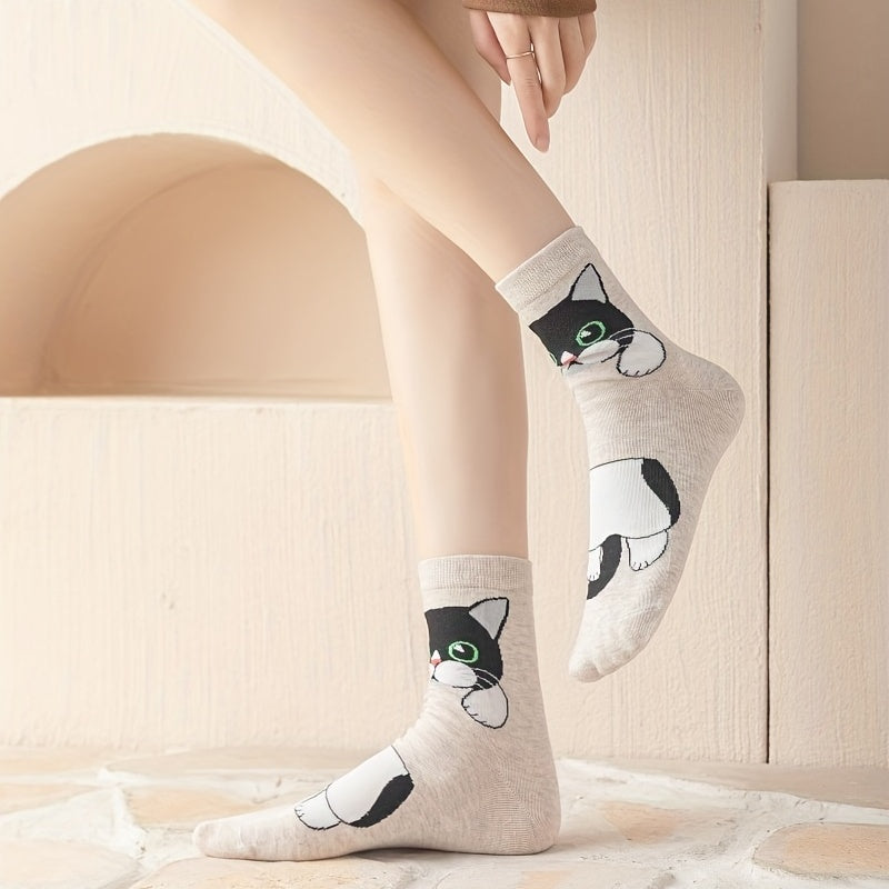 5 Pairs Cartoon Cat Socks Women's Stockings Hosiery