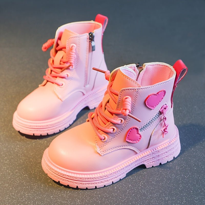 Girls' Non Slip Zip Up Ankle Boots with Heart Pattern