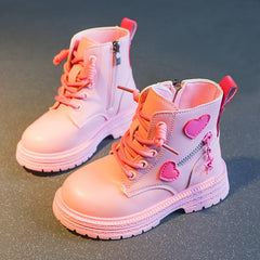 Girls' Non Slip Zip Up Ankle Boots with Heart Pattern