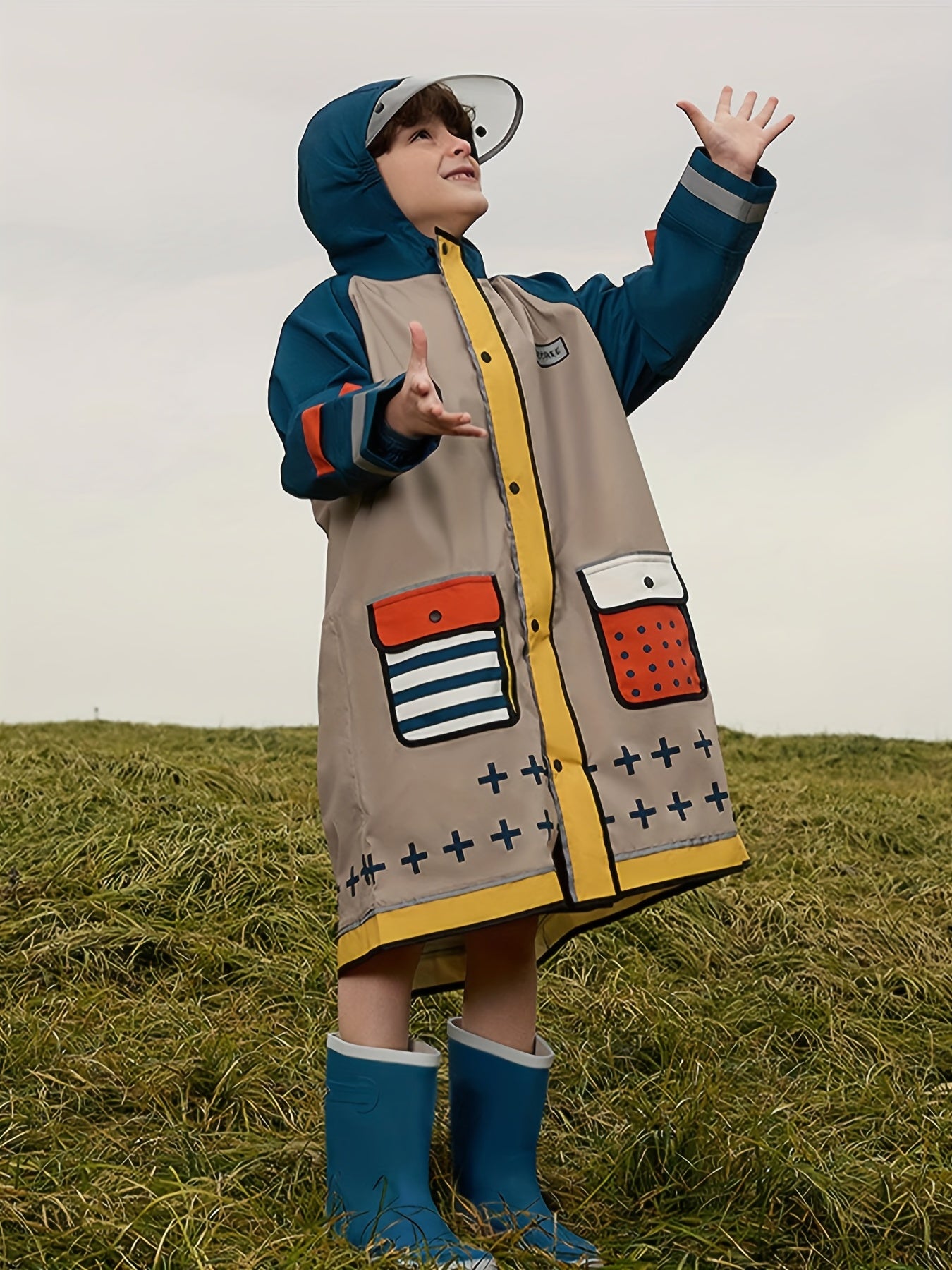 Kids Cartoon Hooded Raincoat Boy Girl Primary School Student Poncho Coat