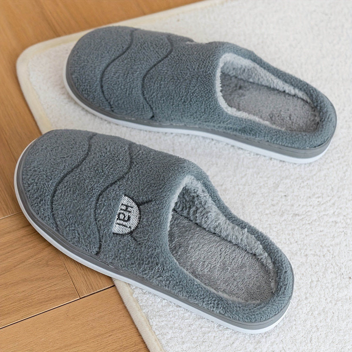 Men's Warm Winter Indoor Slippers Solid Color Soft Home Shoes