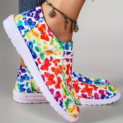 Colorful Butterfly Print Low Top Sneakers Lightweight Casual Shoes