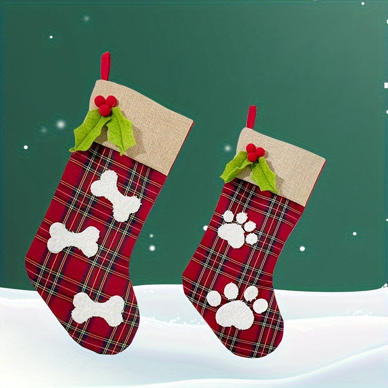 Christmas Socks Ornaments Plaid Gift Bags Candy Socks Tree Pendant