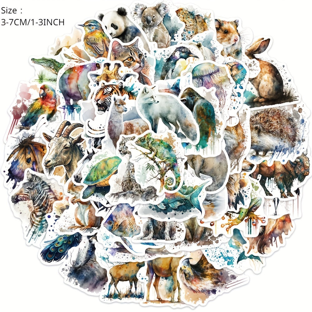 50pcs Watercolor Animal Series Stickers for Laptops and Phones