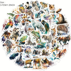 50pcs Watercolor Animal Series Stickers for Laptops and Phones