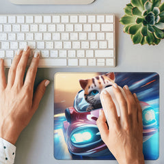 Square Sewn Mouse Pad Racing Cat Pattern Office Home Gaming Desktop Laptop