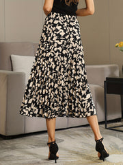 Printed Pleated Skirt Elastic Waist Spring & Summer Women's Clothing