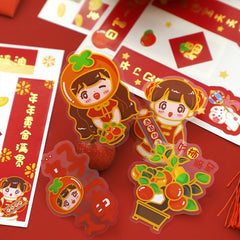24pcs PET Happy Chinese Year Girl Stickers Journal DIY Decorative Stationery