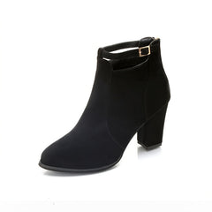 Women's Ankle Buckle Strap Boots Chunky Heel Pointed Toe Mid Heel Shoes