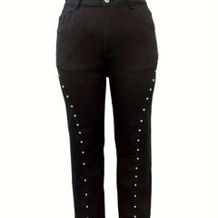 Punk Jeans High Rise Button Fly Rivet Decor