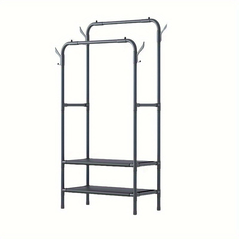 Double Rod Clothes Drying Rack With Hooks Standing Garment Clothes Rack