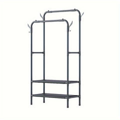 Double Rod Clothes Drying Rack With Hooks Standing Garment Clothes Rack