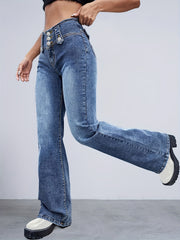 High Waist Flared Jeans Bell Bottom High Rise Wide Legs High Stretch Denim Pants