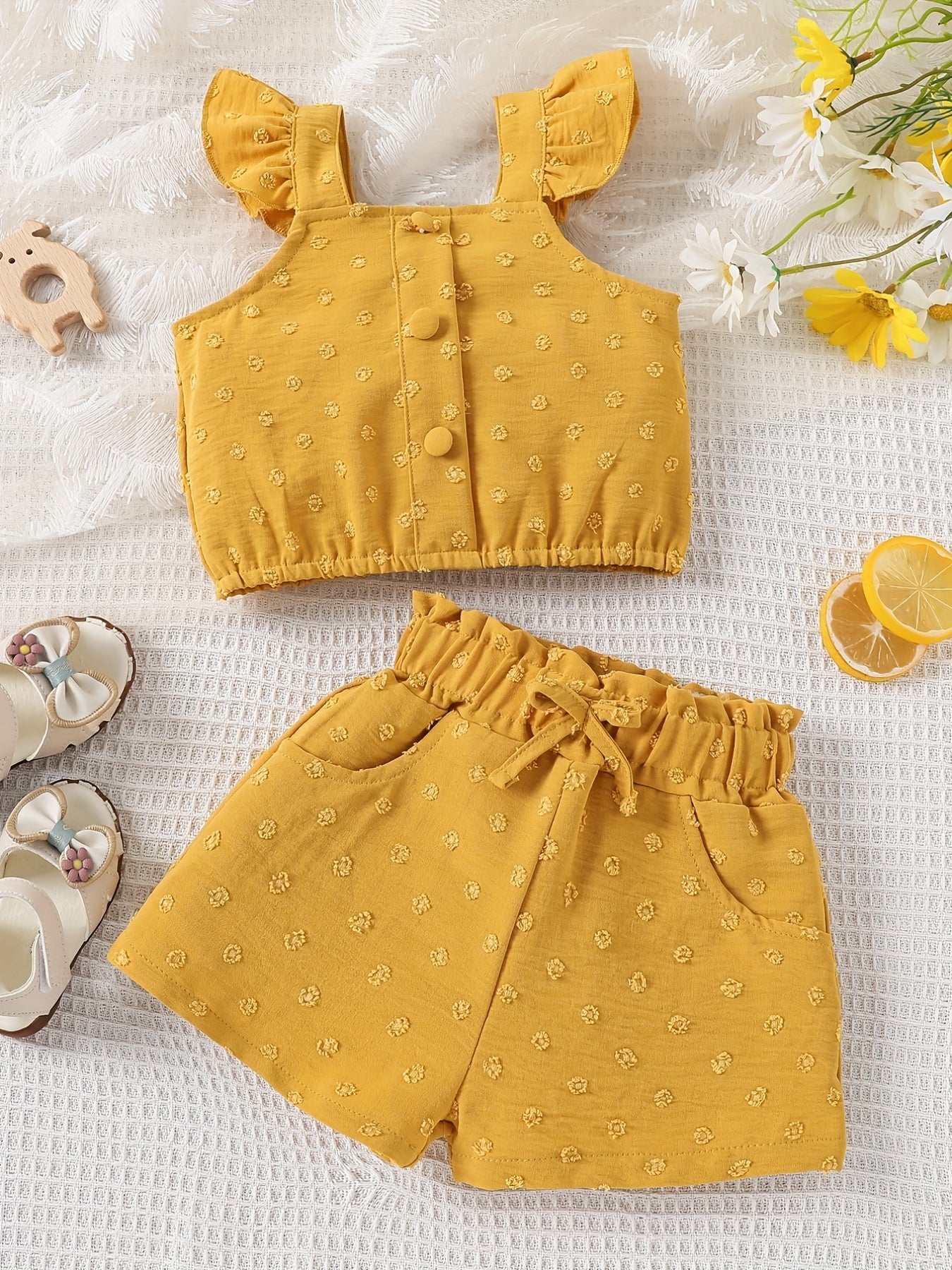 2pcs Baby Girls Fly Sleeve Camisole Top & Shorts Set Clothes