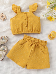 2pcs Baby Girls Fly Sleeve Camisole Top & Shorts Set Clothes