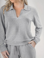 Women's Plus Long Sleeve Polo Neck Top & Tie Front Pants Outfit Set