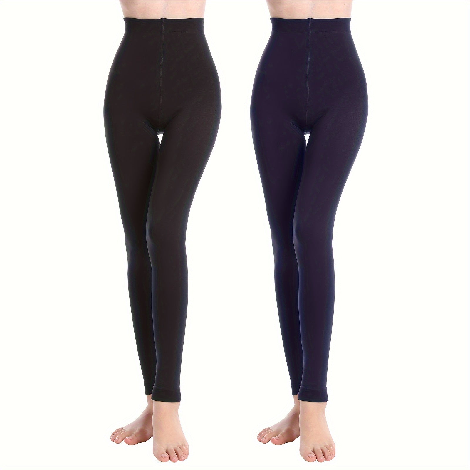 2 Pack Plush Lined Tights Opaque High Waist Thermal Elastic Leggings