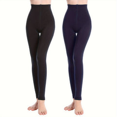 2 Pack Plush Lined Tights Opaque High Waist Thermal Elastic Leggings