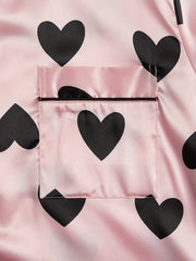 Heart Print Satin Pajama Set