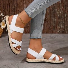 Women's Cross Strap Sandals Casual Solid Slip On Ankle Strap Flat Shoes