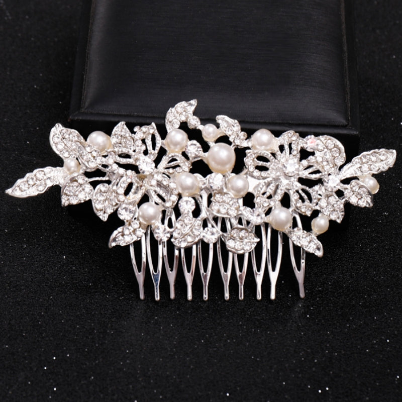Crystal Faux Pearl Bridal Hairpin Hair Comb Clip Rhinestone Leaf
