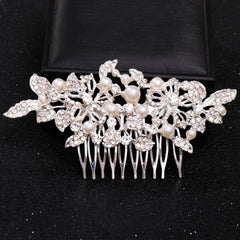 Crystal Faux Pearl Bridal Hairpin Hair Comb Clip Rhinestone Leaf